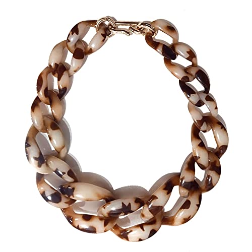 Übertriebene Halskette Acryl Leopardenmuster Dunkelblau Kette Schlüsselbein Kette Ring Schnalle Kette Mode Damen Halsband Halskette Braun von ZALTAS
