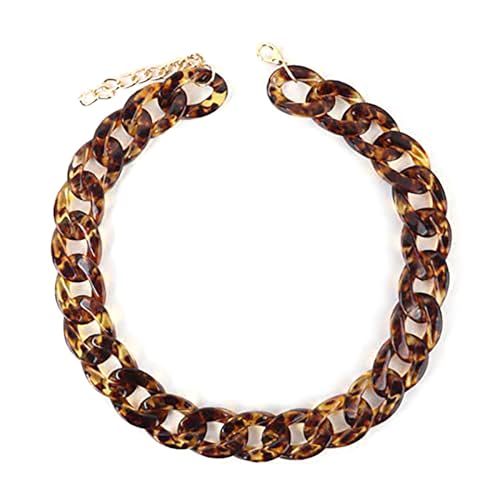 Übertriebene mehrfarbige Acryl-Kette, Schmuckkette, Büroklammerkette, Halskette, klobige Kette, Choker-Halskette, für Damen und Mädchen, Braun von ZALTAS