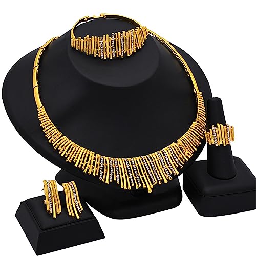 Vergoldetes Legierungsschmuck-Set für Damen, luxuriöse Halskette, Ohrringe, Armband, Ring, Modeschmuck, für Hochzeit, Abschlussball, Acryl Vergoldetes Legierungsschmuck-Set für Damen, luxuriöse Halskette, Ohrringe, Armband, Ring, Modeschmuck, für Hochzeit, Abschlussball, Acryl von ZALTAS