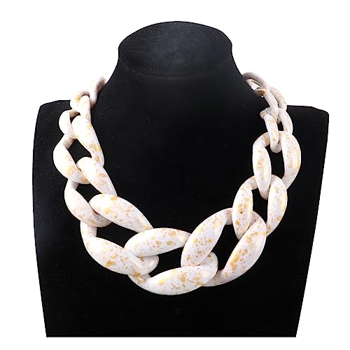 Vintage Acryl kubanische Gliederkette Choker Hip Hop Gold Pulver Halskette Schwarz Weiß Chunky Halskette Punk Prom Party Schmuck für Männer Frauen Weiß von ZALTAS