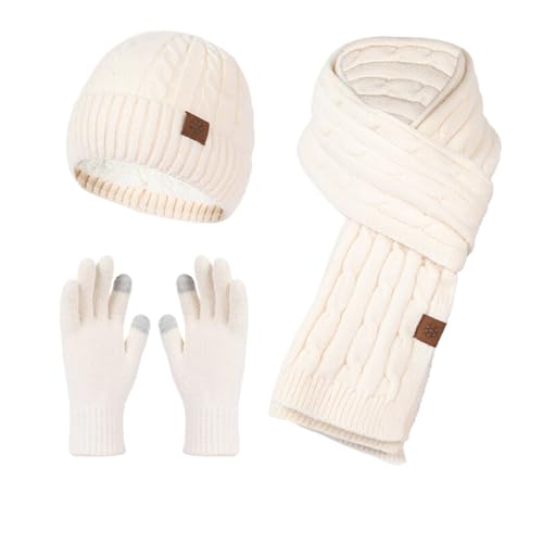 ZALXOZYL Einheitsgröße Warmer und Plüschiger Weicher Anzug Outdoor-Sport Winddichtes Kälteschutz-Set Damen-Mütze- und Handschuh-Set Mütze-Schal- und Handschuh-Set Mütze-Schal- und Handschuh-Set Beige von ZALXOZYL