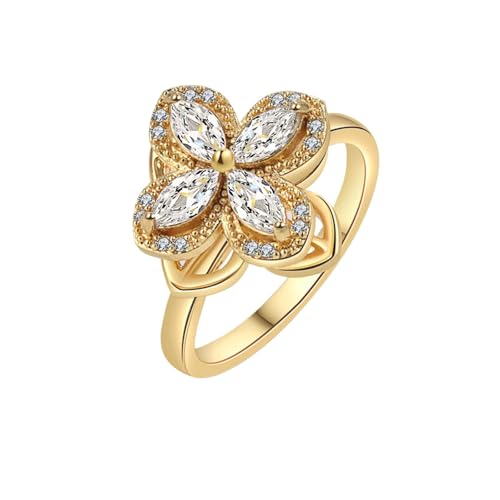 ZALXOZYL Elegante Damen 4-Blatt Ohrring Ring Halskette in Schmuck-Set für Ihr Geburtstags- oder Freundschaftsgeschenk Ring Yellow von ZALXOZYL