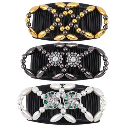 ZAMXHUG 3pcs Haarkamm mit elastisch perlen - Doppel Magic Hair Comb Haarspangen Dehnbar Kamm Clips, Haarkamm zum Stecken für Damen Mädchen Haarschmuck DIY Haar Styling Werkzeug von ZAMXHUG