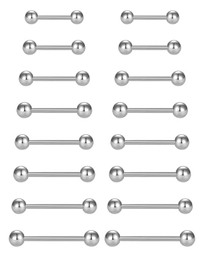 ZAMXHUG Barbells - 16 pcs Brustwarzenpiercing Zungenpiercing 14G Chirurgenstahl Straight Barbells Zungenring Nippel Shield Ring Piercing Schmuck Stab,8 Größen,Geeignet für Männer und Frauen von ZAMXHUG