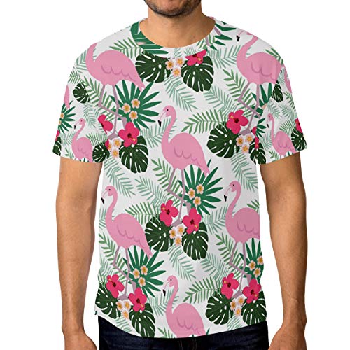 ZANHUGMI Dunkles rosa Flamingo mit großem Blättermuster, kurzärmelig, beefy T-Shirt für Herren, erweiterte Größen, 1, XXX-Large von ZANHUGMI