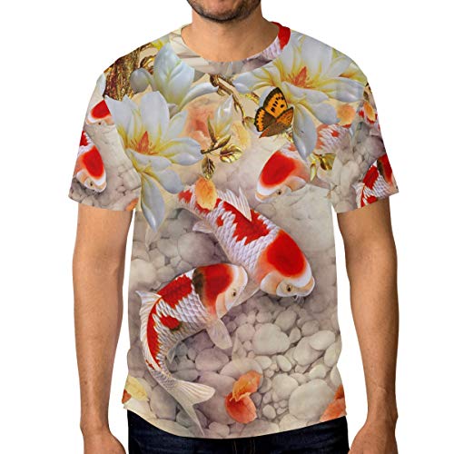 ZANHUGMI Flowers And Koi Herren Kurzarm Beefy T-Shirt Übergrößen, 1, L von ZANHUGMI