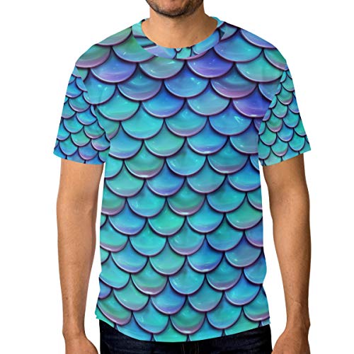 ZANHUGMI Herren-T-Shirt, kurzärmelig, Motiv: Meerjungfrau, Fischschuppen, Blau / Violett, 1, Large von ZANHUGMI