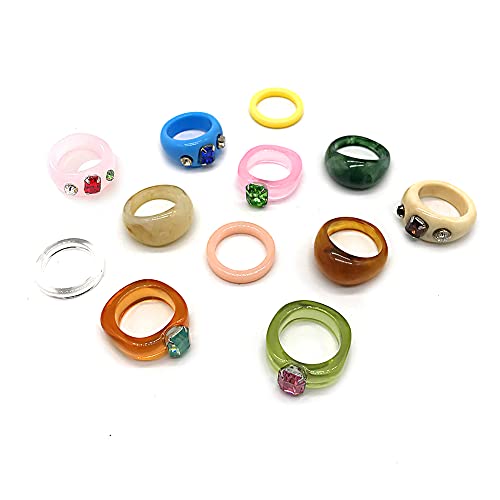 12 Stück Harzringe: bunte klobige Acrylringe mit Strasssteinen, Y2K-Stil, Retro-Süßigkeiten, modisches Stapeln, Geschenk für Damen und Mädchen, Harz 12 Stück Harzringe: bunte klobige Acrylringe mit Strasssteinen, Y2K-Stil, Retro-Süßigkeiten, modisches Stapeln, Geschenk für Damen und Mädchen, Harz von ZANPOON