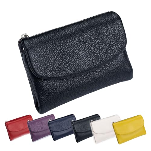 ZANWANXIN Joyfullygo Wallet, Joyfullygo Wallet Genuine Leather with Credit Card Holder, Unisex Pebble Leather Wallets with RFID Anti-Theft Protection Waterproof and Large Capacity (Black) von ZANWANXIN