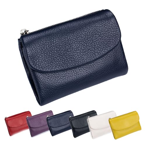 ZANWANXIN Joyfullygo Wallet, Joyfullygo Wallet Genuine Leather with Credit Card Holder, Unisex Pebble Leather Wallets with RFID Anti-Theft Protection Waterproof and Large Capacity (Blue) von ZANWANXIN