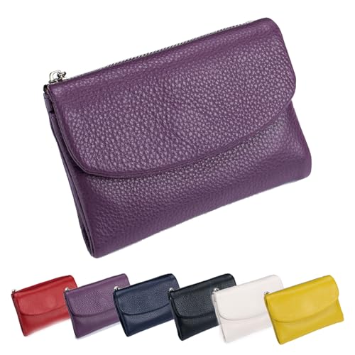 ZANWANXIN Joyfullygo Wallet, Joyfullygo Wallet Genuine Leather with Credit Card Holder, Unisex Pebble Leather Wallets with RFID Anti-Theft Protection Waterproof and Large Capacity (Purple) von ZANWANXIN