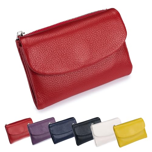 ZANWANXIN Joyfullygo Wallet, Joyfullygo Wallet Genuine Leather with Credit Card Holder, Unisex Pebble Leather Wallets with RFID Anti-Theft Protection Waterproof and Large Capacity (Red) von ZANWANXIN
