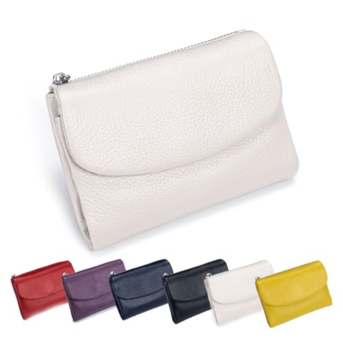 ZANWANXIN Joyfullygo Wallet, Joyfullygo Wallet Genuine Leather with Credit Card Holder, Unisex Pebble Leather Wallets with RFID Anti-Theft Protection Waterproof and Large Capacity (White) von ZANWANXIN