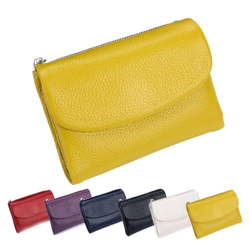 ZANWANXIN Joyfullygo Wallet, Joyfullygo Wallet Genuine Leather with Credit Card Holder, Unisex Pebble Leather Wallets with RFID Anti-Theft Protection Waterproof and Large Capacity (Yellow) von ZANWANXIN