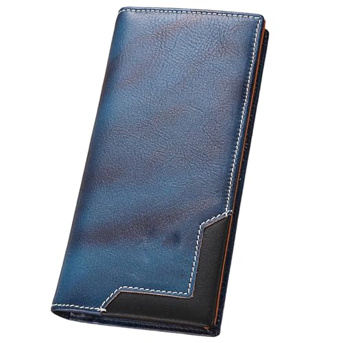 ZANWANXIN Upliftjoys Cowhide Vintage Wallet, Western Bifold Leather Long Wallets for Men, Long Wallets for Men (Blue) von ZANWANXIN