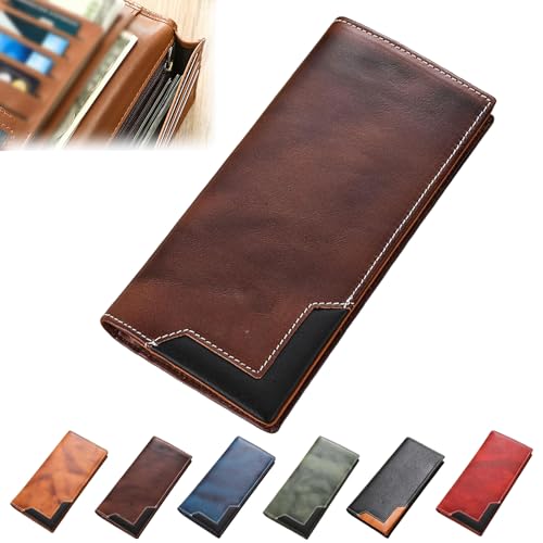 ZANWANXIN Upliftjoys Cowhide Vintage Wallet, Western Bifold Leather Long Wallets for Men, Long Wallets for Men (Brown) von ZANWANXIN