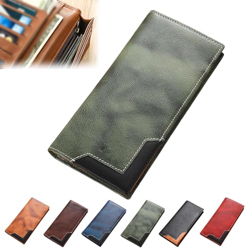 ZANWANXIN Upliftjoys Cowhide Vintage Wallet, Western Bifold Leather Long Wallets for Men, Long Wallets for Men (Green) von ZANWANXIN