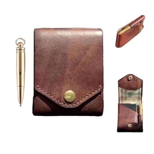 ZANWANXIN Vintage Handmade Leather Wallet, Leathers Business Card Holder Compact Wallet, Money Organizers with Pen Slot (1pc) von ZANWANXIN
