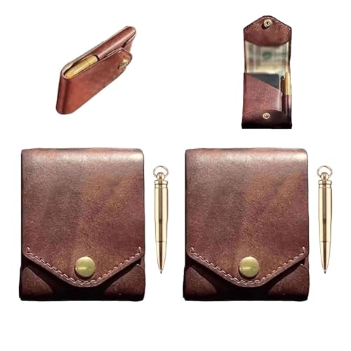 ZANWANXIN Vintage Handmade Leather Wallet, Leathers Business Card Holder Compact Wallet, Money Organizers with Pen Slot (2pcs) von ZANWANXIN