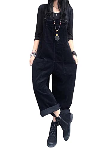 ZANZEA Damen Jumpsuit Latzhose Vintage Lose Casual Baggy Ärmellos Overall Langer Playsuit schwarz S von ZANZEA