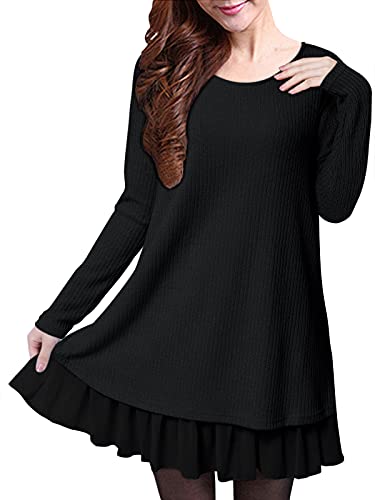 ZANZEA Pullover Damen Langarm Stricken Strickkleid Pulloverkleid Rundhals Longpullover Dünne Lässige Stricken Kleider A Schwarz 6 EU von ZANZEA