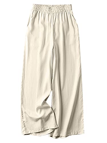 ZANZEA Culottes Hosen Damen Baggy Lang Hosenrock Sommer Weite Haremshosen Elastische Taille Strandhose Große Größen Leichte Yoga Hosen D-Aprikose 3XL von ZANZEA