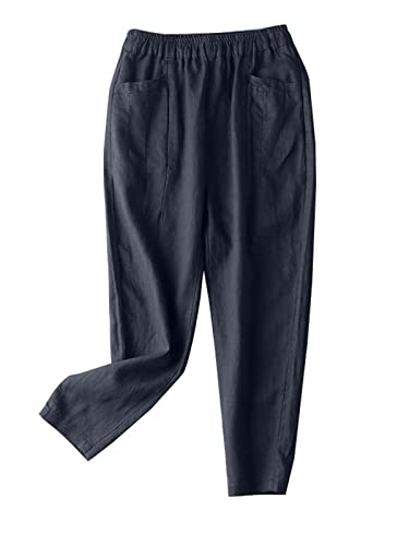 ZANZEA Culottes Hosen Damen Lose Sommer Leinenhose Große Größen Einfarbig Jogginghose Leichte Arbeitshose mit Tasche C-Marineblau XL von ZANZEA