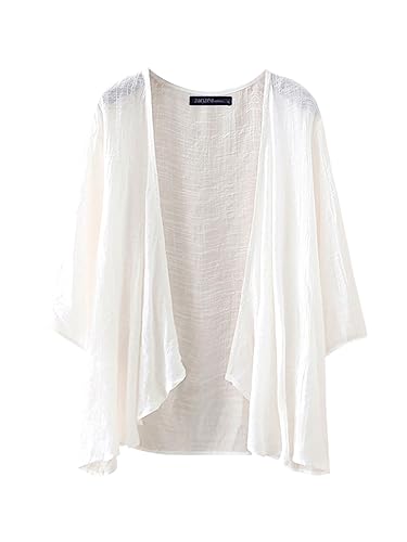 ZANZEA Damen 3/4 Ärmel Bluse Strickjacke Boleros Casual Einfarbig Kurz Schalmantel Cape Tops Cardigan 01-weiß XL von ZANZEA
