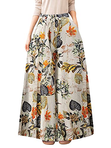 ZANZEA Damen Blumen Palazzo Haremshose mit Kordelzug weitem Bein hohe Taille Lange Casual Fit Trousers Freizeithose Pants D-Aprikosenboden gelbe Blumen XXL von ZANZEA