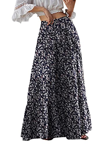 ZANZEA Damen Blumen hoher Taille Palazzo Hose mit weitem Bein Lange Einfarbig Casual Freizeithose Pants blau 5XL von ZANZEA