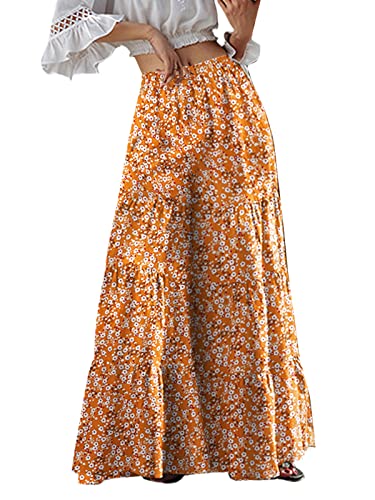 ZANZEA Damen Blumen hoher Taille Palazzo Hose mit weitem Bein Lange Einfarbig Casual Freizeithose Pants gelb L von ZANZEA