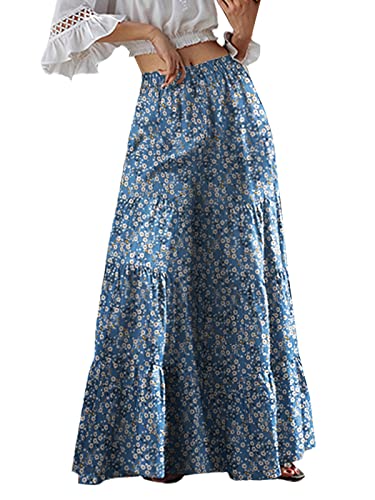 ZANZEA Damen Blumen hoher Taille Palazzo Hose mit weitem Bein Lange Einfarbig Casual Freizeithose Pants hellblau L von ZANZEA