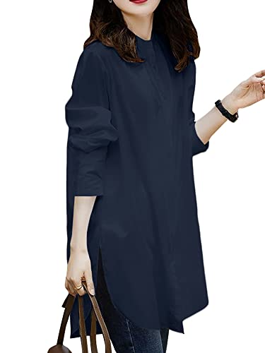 ZANZEA Damen Bluse Basic Casual Button Down Hemd Hemdbluse Lange Langarmshirt Oversize Elegant Tunika Marineblau 5XL von ZANZEA