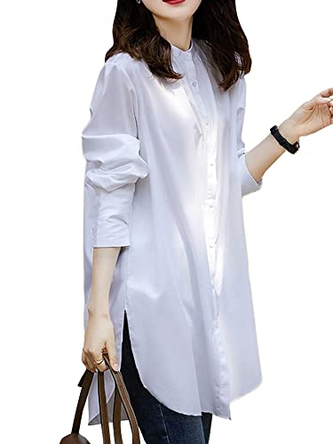 ZANZEA Damen Bluse Basic Casual Button Down Hemd Hemdbluse Lange Langarmshirt Oversize Elegant Tunika Weiß S von ZANZEA