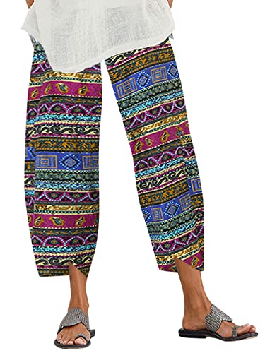 ZANZEA Damen Casual Haremshose Sommer Boho Retro Druck Baumwolle Cropped Pants Loose Fit Hippie Elastische Taille mit Taschen Lounge Yogahose Strandhose, Beta Blue, M ZANZEA Damen Casual Haremshose Sommer Boho Retro Druck Baumwolle Cropped Pants Loose Fit Hippie Elastische Taille mit Taschen Lounge Yogahose Strandhose, Beta Blue, M von ZANZEA