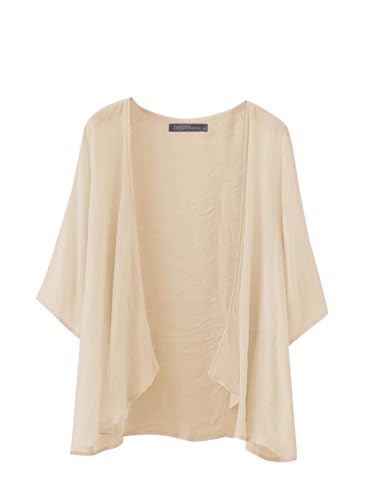 ZANZEA Damen Chiffon-Kimono-Cardigan vorne offen Capes Sheer Shrug Top Schwimmen Strand Cover Up Beachwear Bluse Wrap, beige, XXL von ZANZEA