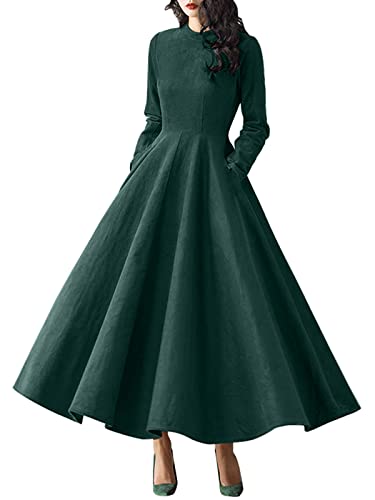 ZANZEA Damen Corduroy Tunika Kleider Rundhals Langarm Cocktailkleid Druck Elegant Maxikleid Pullover Lange Cordkleid Vintage Swing Partykleider B-Grün XXL von ZANZEA