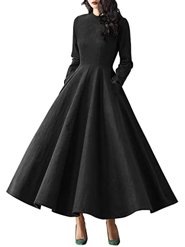 ZANZEA Damen Corduroy Tunika Kleider Rundhals Langarm Cocktailkleid Druck Elegant Maxikleid Pullover Lange Cordkleid Vintage Swing Partykleider B-Schwarz XXL von ZANZEA