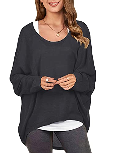 ZANZEA Damen Schulterfrei Fledermausärmel Bluse Casual Lose Oversized Baggy T-Shirt Sweater Pullover Top, grau dunkel, XX-Large ZANZEA Damen Schulterfrei Fledermausärmel Bluse Casual Lose Oversized Baggy T-Shirt Sweater Pullover Top, grau dunkel, XX-Large von ZANZEA