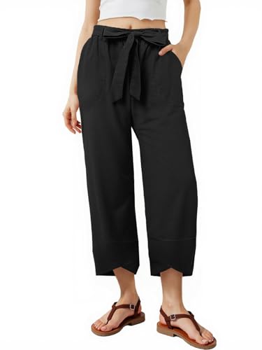 ZANZEA Damen-Freizeithose, Baumwollleinen, kurze Hose, lockere Passform, gerade, elastische Taille, Chino-Hose mit Tasche, Schwarz mit Gürtel, L ZANZEA Damen-Freizeithose, Baumwollleinen, kurze Hose, lockere Passform, gerade, elastische Taille, Chino-Hose mit Tasche, Schwarz mit Gürtel, L von ZANZEA
