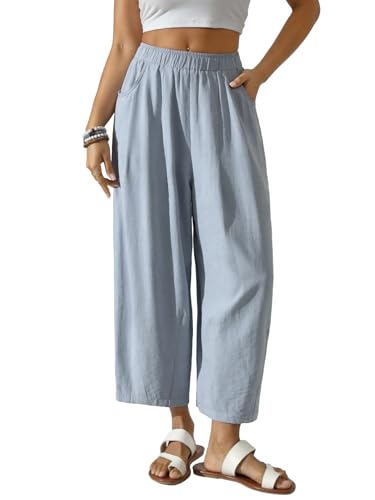 ZANZEA Damen-Freizeithose, Baumwollleinen, kurze Hose, lockere Passform, gerade, elastische Taille, Chino-Hose mit Tasche, hellblau, XL ZANZEA Damen-Freizeithose, Baumwollleinen, kurze Hose, lockere Passform, gerade, elastische Taille, Chino-Hose mit Tasche, hellblau, XL von ZANZEA
