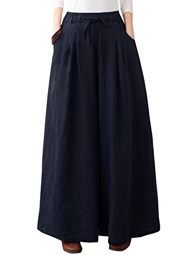 ZANZEA Damen Haremshose Palazzo Pants Baumwolle Leinenhose Schlicht Loose Fit Weites Bein Lange Hose Freizeit Einfarbig Casual Trousers Blau 3XL von ZANZEA