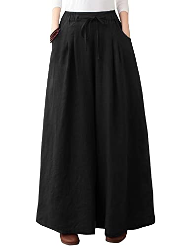 ZANZEA Damen Haremshose Palazzo Pants Baumwolle Leinenhose Schlicht Loose Fit Weites Bein Lange Hose Freizeit Einfarbig Casual Trousers Schwarz 3XL von ZANZEA