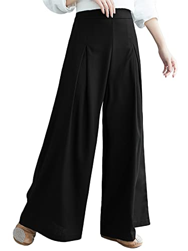 ZANZEA Damen Hose mit Weitem Bein Elegante Lange Hosen Lose Freizeithose Hoher Taille Palazzohose mit Taschen 02-Schwarz S von ZANZEA