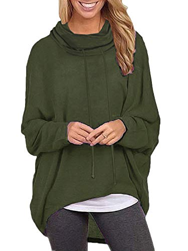 ZANZEA Damen Rollkragen Langarmshirts Asymmetrisch Sweatshirt Jumper Pullover Oversize Tops X-01 Armee Grün Medium von ZANZEA