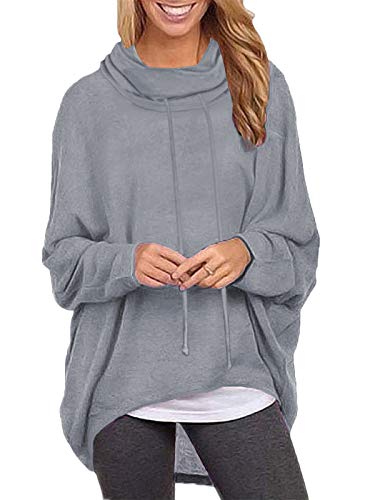 ZANZEA Damen Rollkragen Langarmshirts Asymmetrisch Sweatshirt Jumper Pullover Oversize Tops X-01 Grau Large von ZANZEA