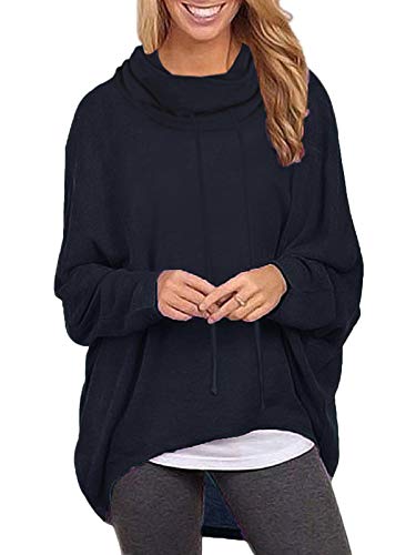 ZANZEA Damen Rollkragen Langarmshirts Asymmetrisch Sweatshirt Jumper Pullover Oversize Tops X-01 Marine Medium von ZANZEA