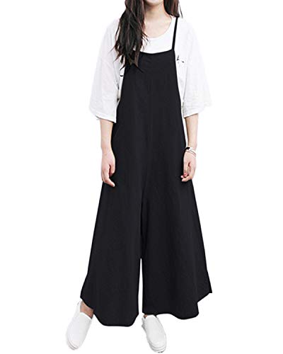 ZANZEA Damen Jumpsuit Latzhose Vintage Lose Casual Baggy Ärmellos Einfarbig Overall Lange Trägerhose Playsuit Einfarbig-Schwarz L von ZANZEA