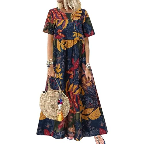 ZANZEA Damen Kleider Sommer Bohemian Strandkleider Kurzarm A Line Langekleider Hohe Taille Tunika Maxikleid Boho 01-Grün 3XL von ZANZEA