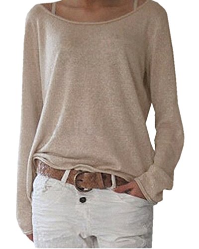 ZANZEA Damen Langarm Lose Bluse Hemd Shirt Oversize Sweatshirt Oberteil Tops Beige EU 44/Etikettgröße L von ZANZEA